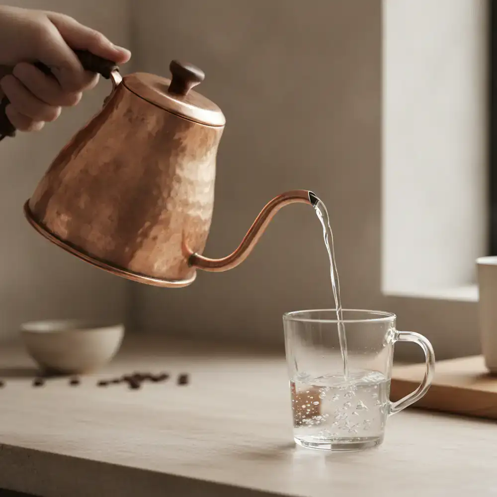 Artisan Copper Gooseneck Kettle pouring water