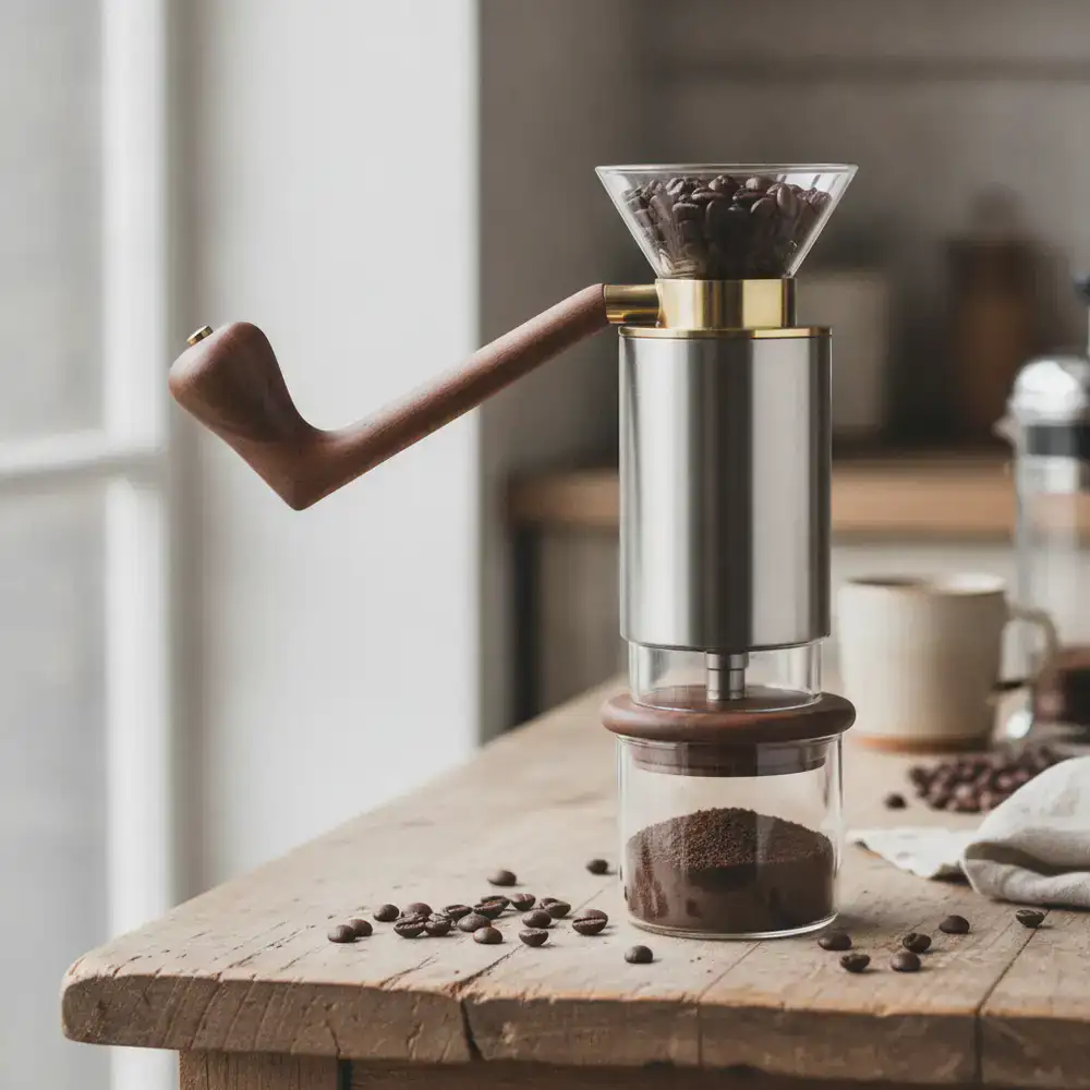 Premium manual coffee grinder with wooden handle